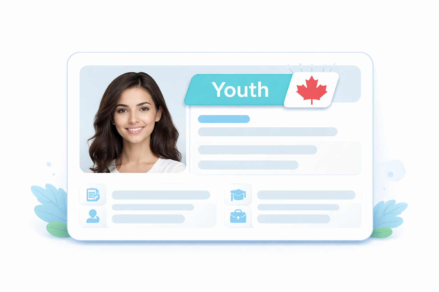 Youth-tagged candidate profile card for Canadian employers